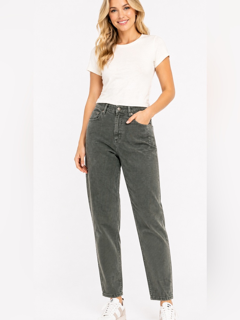 American Eagle Outfitters Size 8 Women's Green Corduroy Mom Straight Pants